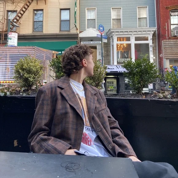 brown plaid wool blazer